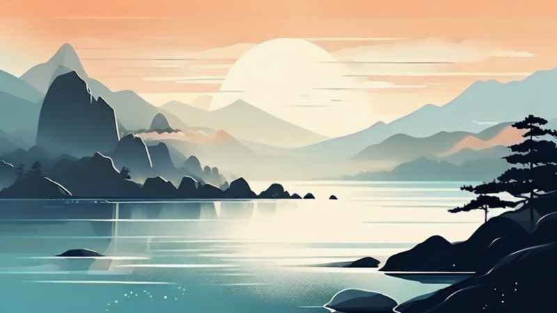 雾气缭绕水墨山水画简约风格 22