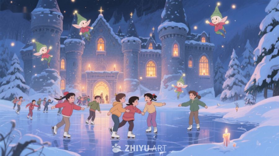 冬夜城堡前的冰上欢乐 26