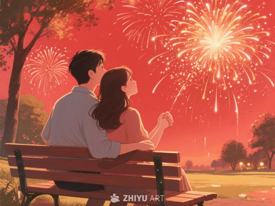 情侣公园观赏烟花 511