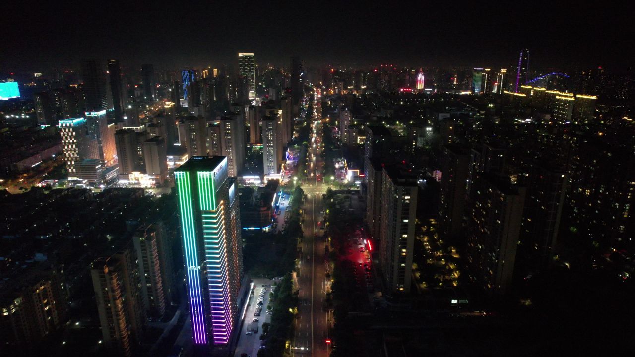山东日照城市夜景灯光航拍  