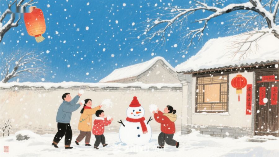 冬日雪景中孩子们堆雪人 177