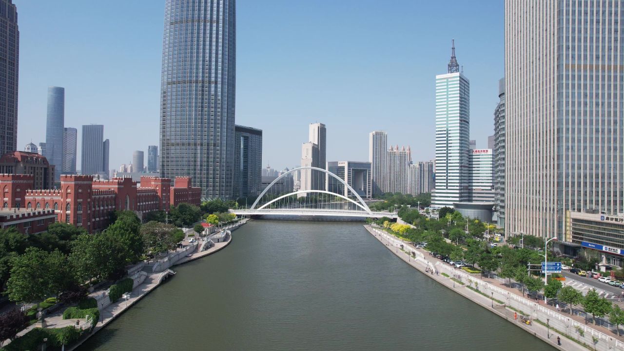 天津海河CBD高楼建筑航拍  