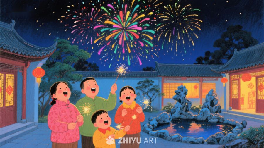 家人共赏烟花夜景 38