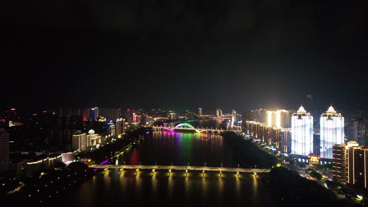 江西赣州章水两岸夜景灯光航拍