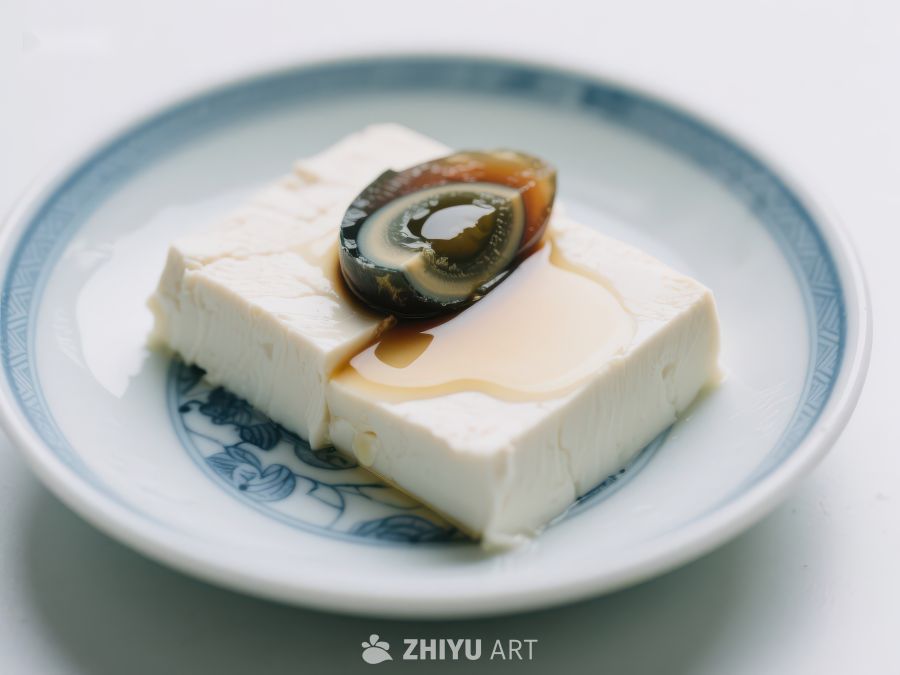 豆腐配皮蛋，淋上酱汁 131