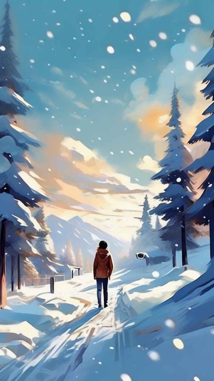 冬季背景图插画雪山雪景 17