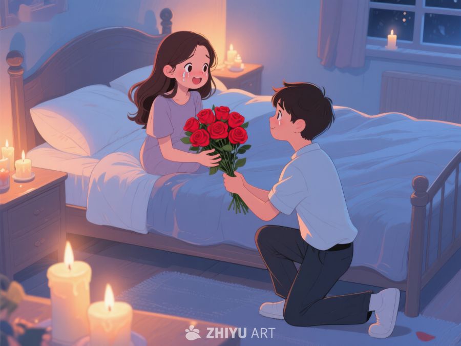浪漫求婚：男子跪地献花 390