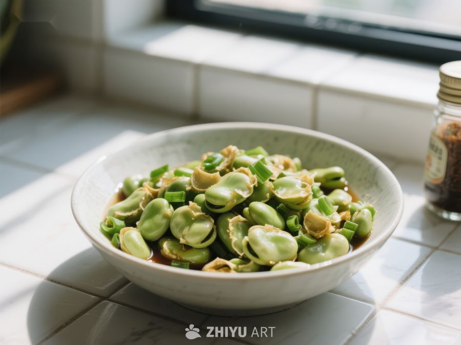 清炒蚕豆与葱段的美味佳肴 691