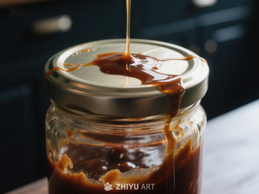 浓郁焦糖酱缓缓流入玻璃罐 453