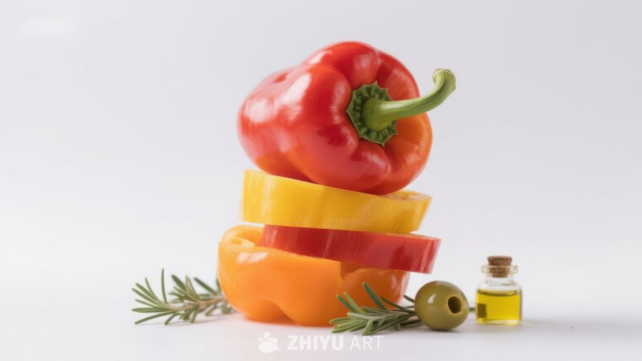 彩椒叠放与橄榄油香草