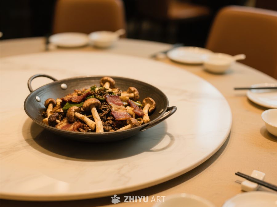 中式餐桌上的美味菌类炒菜 1165