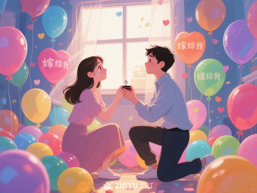 浪漫求婚场景，气球环绕 415