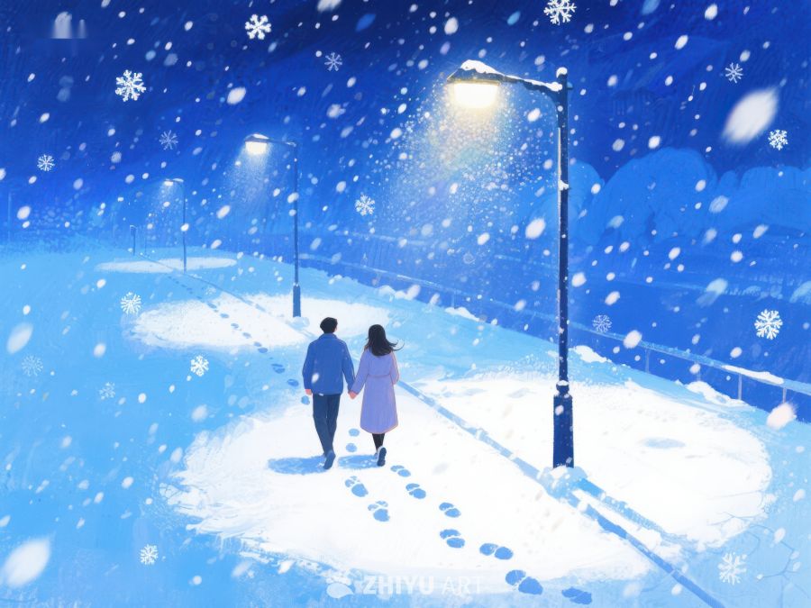 雪夜漫步的情侣 892