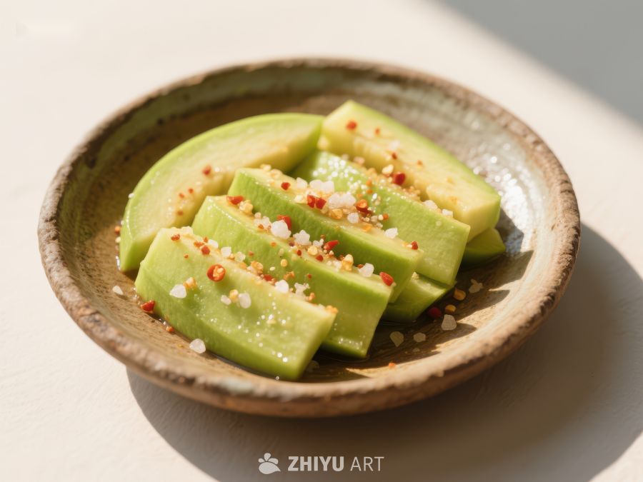 撒有调料的切片牛油果 449