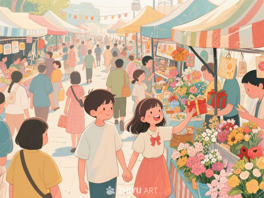 热闹集市中的温馨花市 599