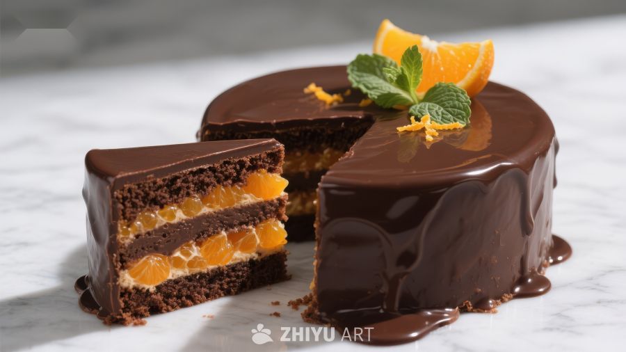 巧克力橙子蛋糕，切片展示