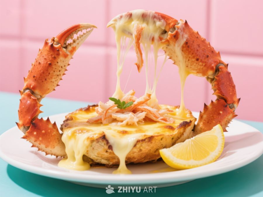 芝士焗蟹腿美食特写