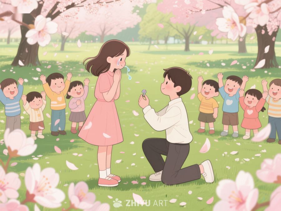 樱花树下求婚，孩子们围观 1114