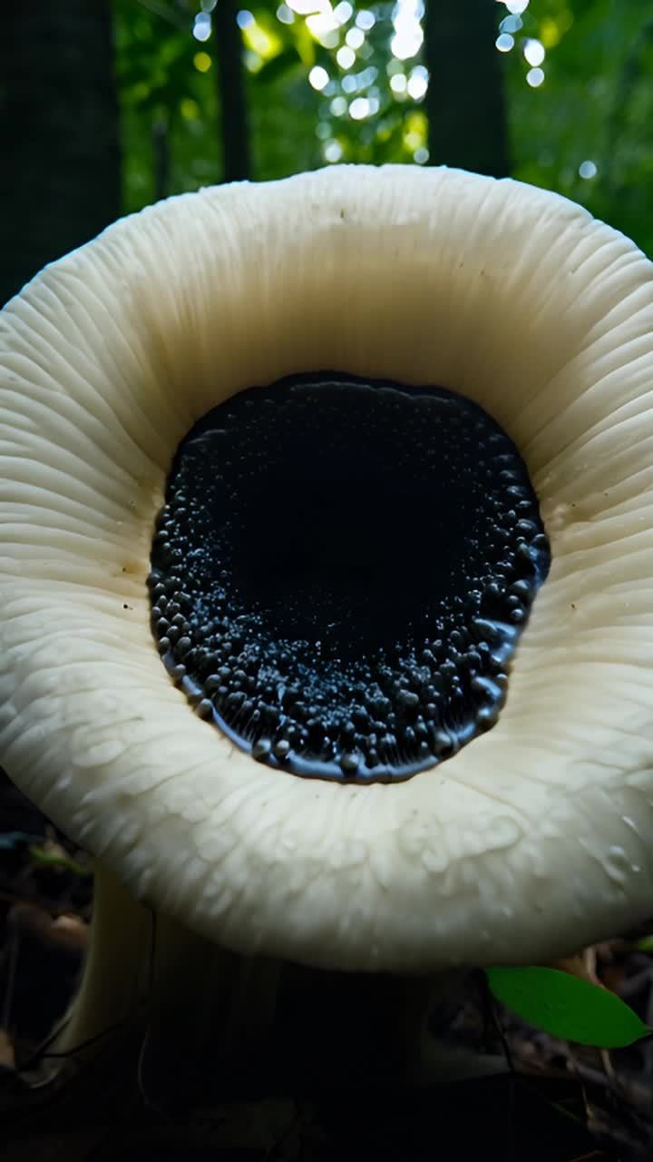 森林中的一朵巨大的白色蘑菇正在缓慢生长。这朵蘑菇充