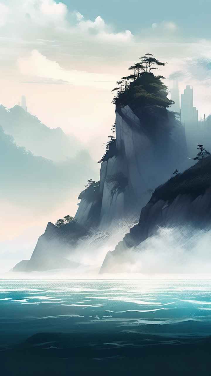 雾气缭绕水墨山水画简约风格 19