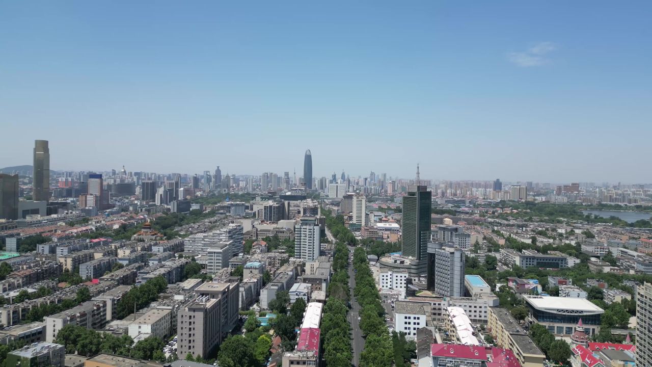 航拍山东济南城市风光