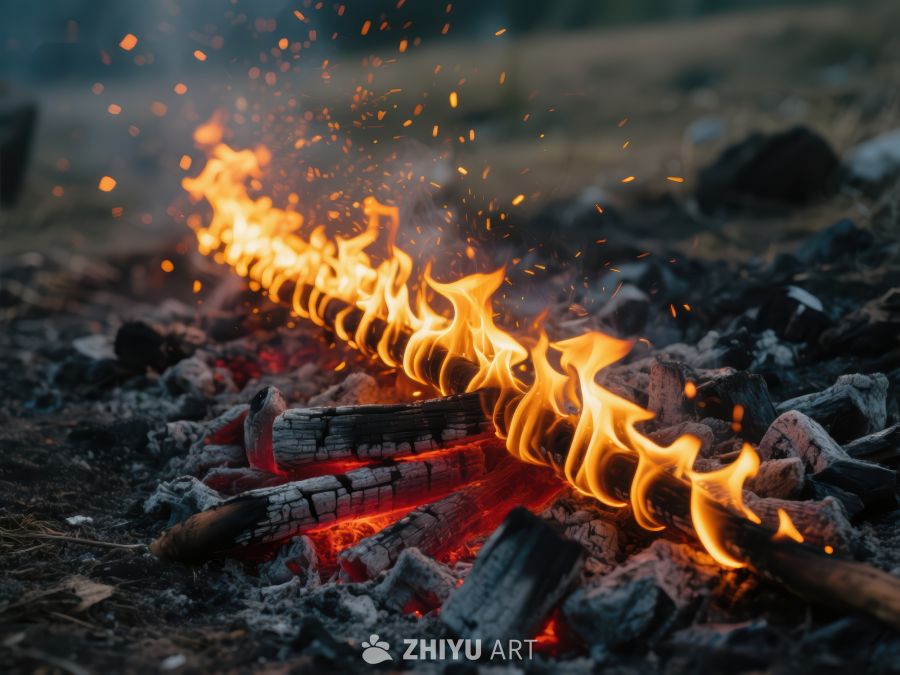 篝火燃烧，火花四溅 100