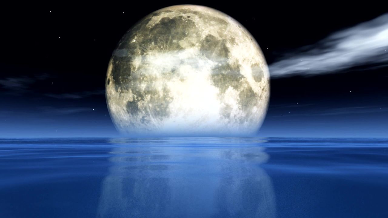 唯美大海上升月亮白月光蓝色夜空圆月明月大屏幕舞台LED视频  92