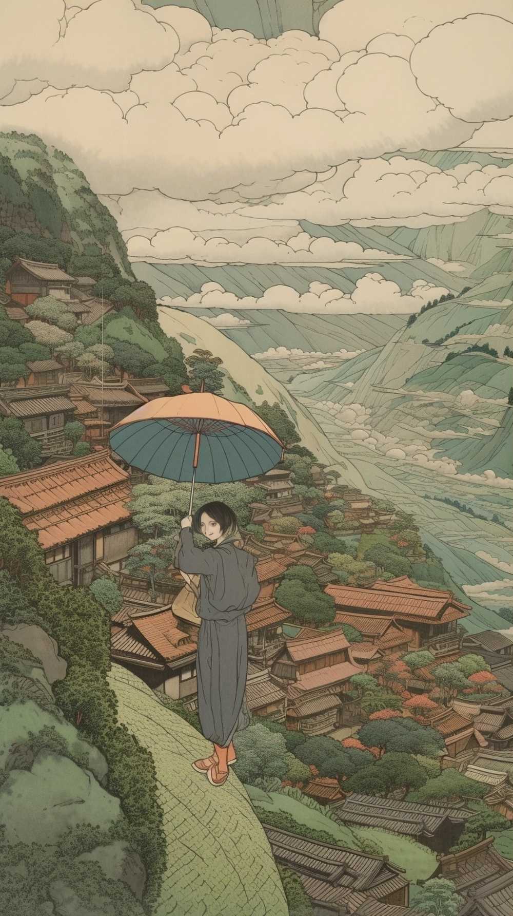 拿着伞的动画片女孩