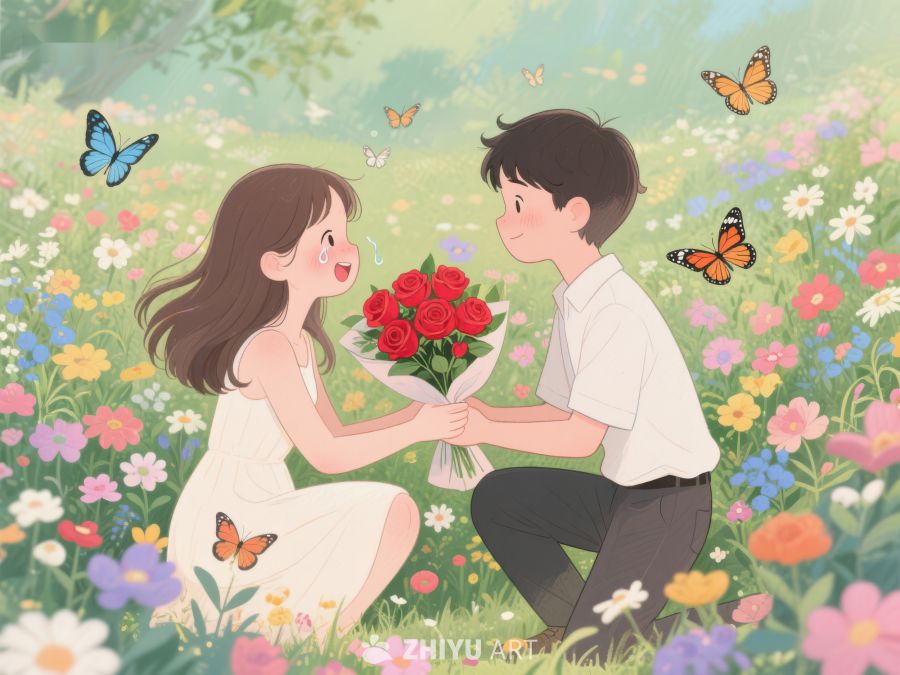 花海中情侣互赠玫瑰 334