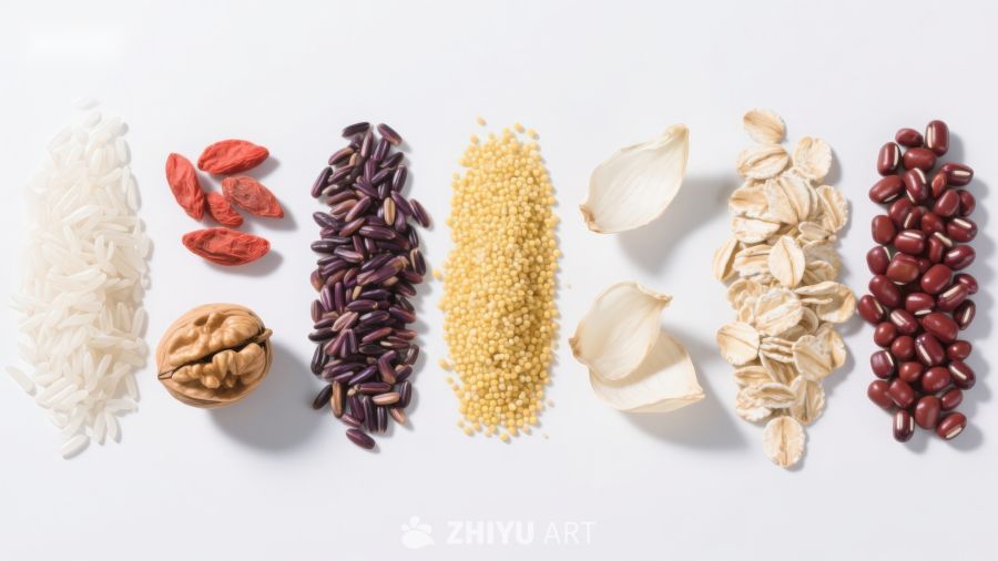 多种谷物与坚果的排列展示