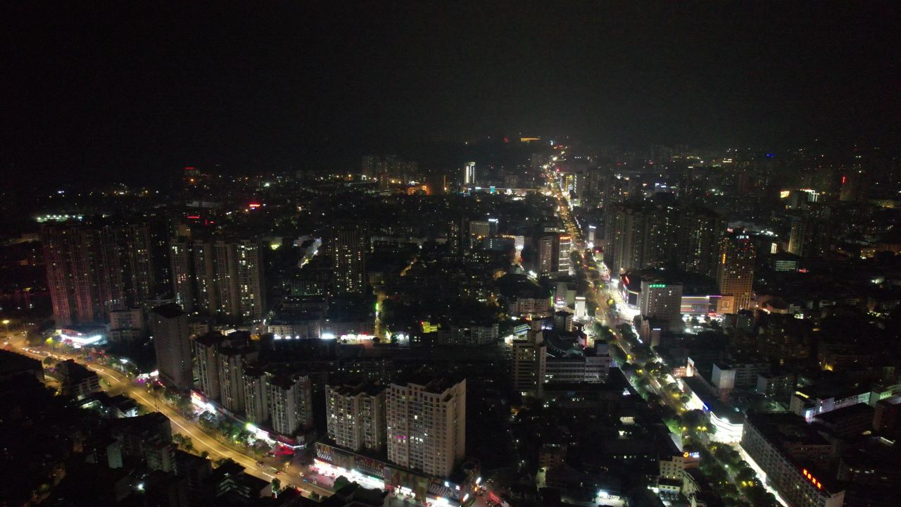 广西钦州城市夜景灯光交通航拍