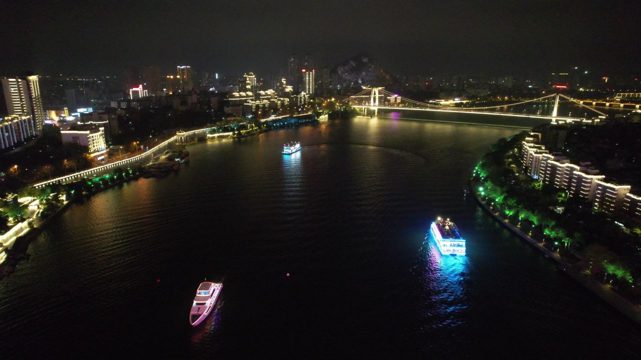 广西柳州柳江桥梁交通夜景灯光