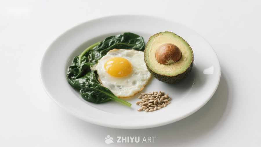 煎蛋牛油果菠菜餐盘