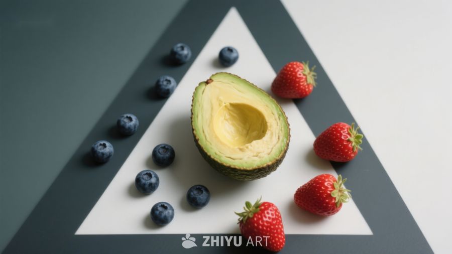 三角构图中的牛油果与浆果