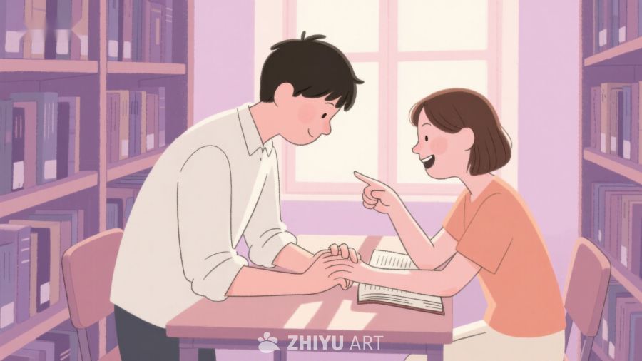 图书馆内两人共同阅读 318