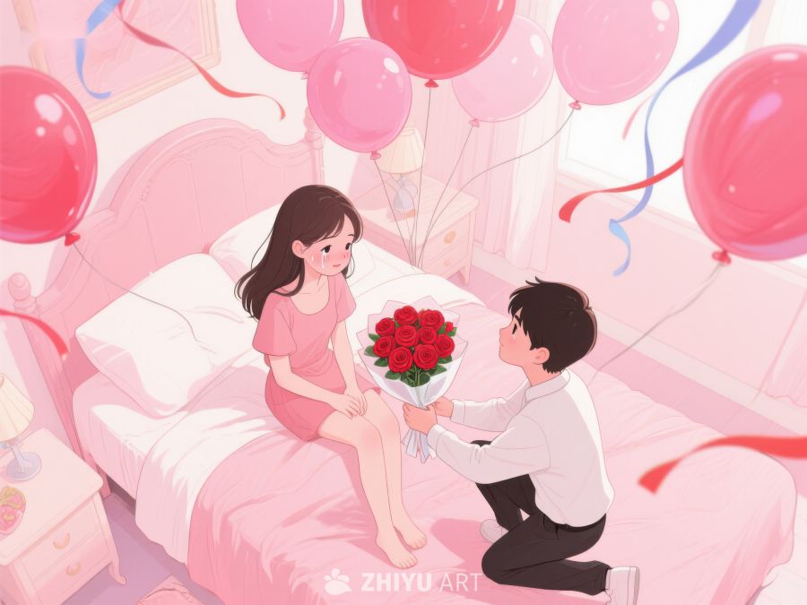 浪漫求婚：玫瑰与气球的温馨场景 388