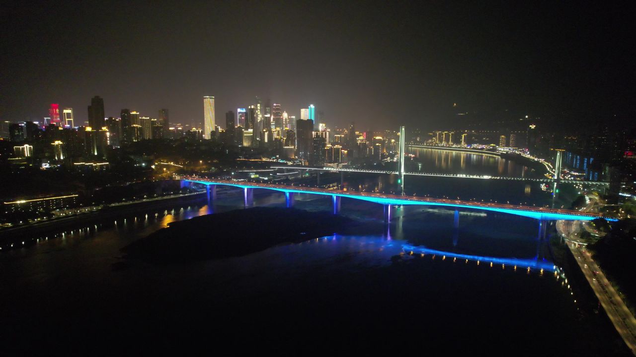 重庆江北区城市夜景灯光航拍