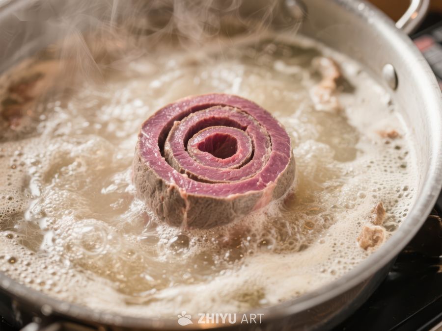 牛肉卷在沸水中烹煮 448