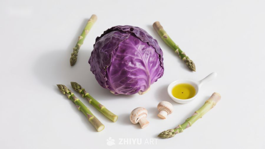 紫甘蓝与芦笋等蔬菜食材