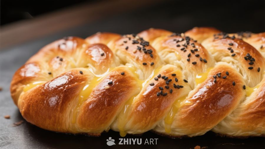 金黄奶酪面包，撒有黑芝麻
