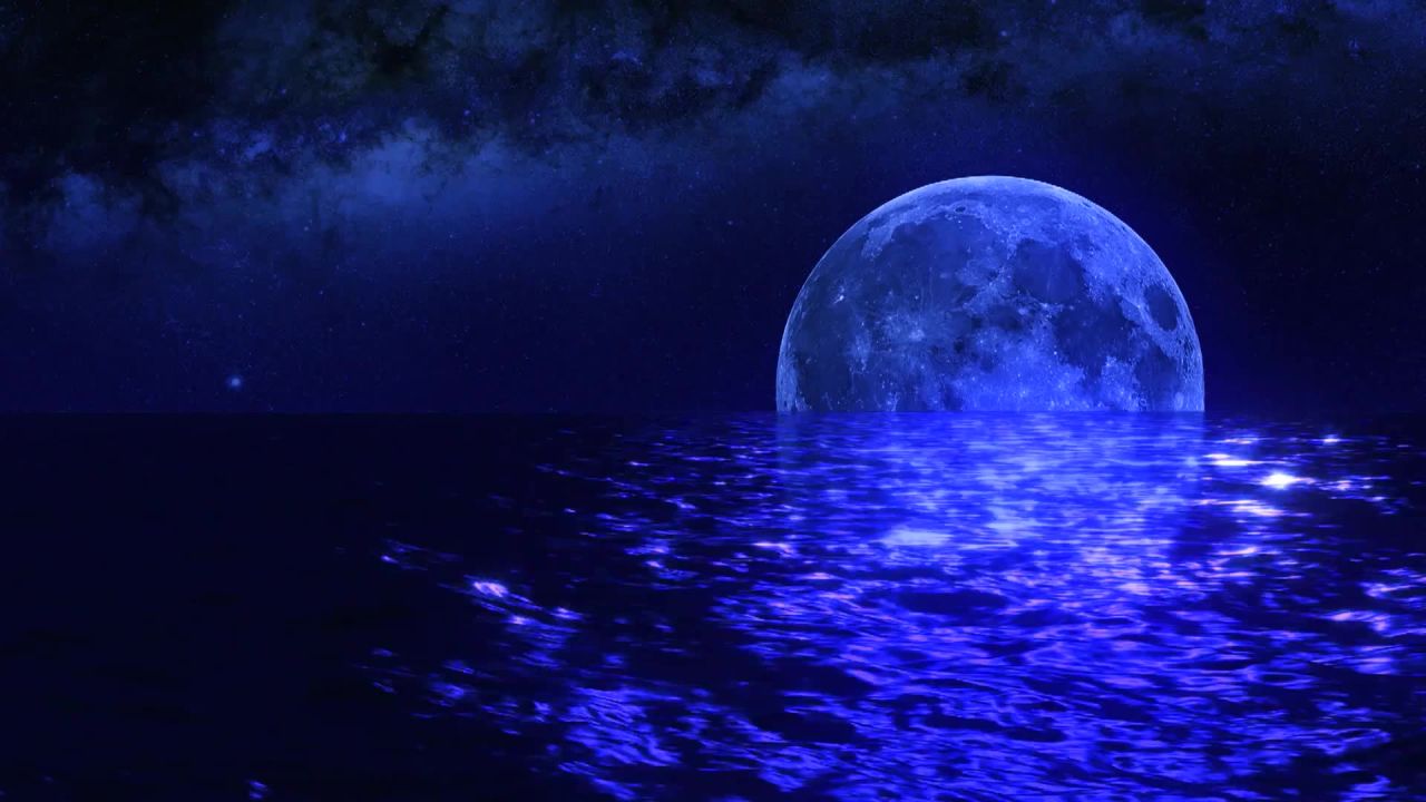 唯美大海上升月亮白月光蓝色夜空圆月明月大屏幕舞台LED视频  42