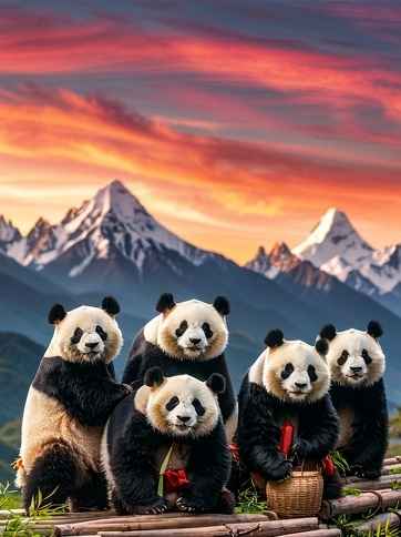 熊猫欣赏夕阳红