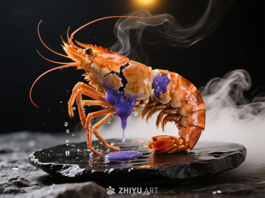 烟雾缭绕的龙虾特写