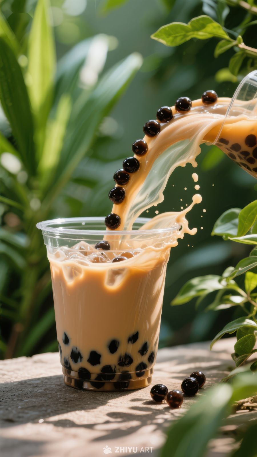 奶茶倾注，珍珠飞溅的瞬间