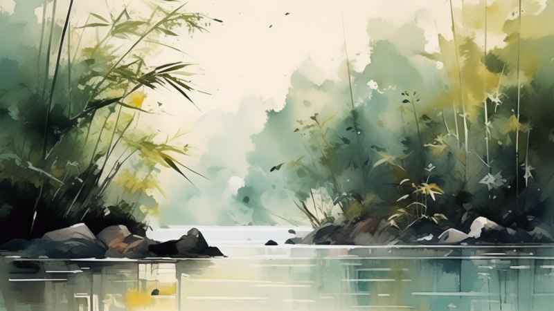 绿竹水墨插画背景图 61
