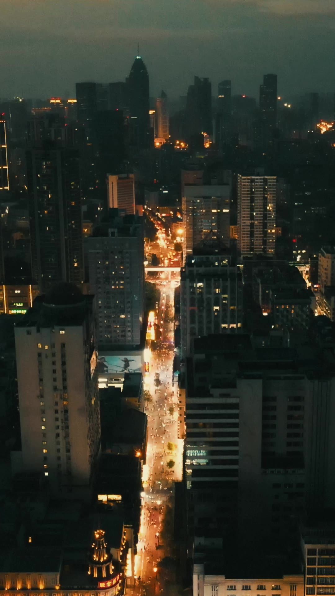 城市航拍武汉江汉路步行街夜景