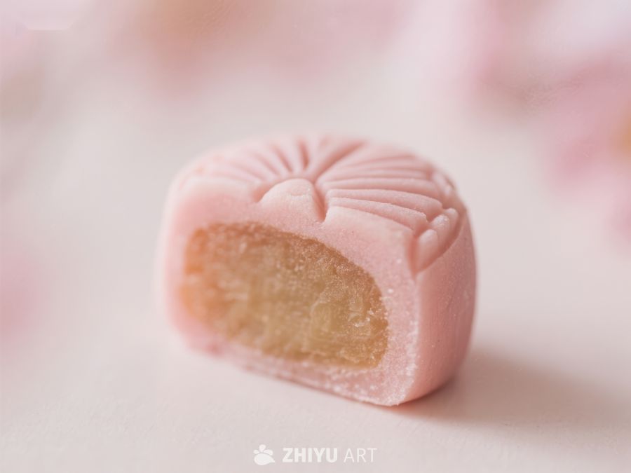 粉色糕点特写，内馅清晰可见 140