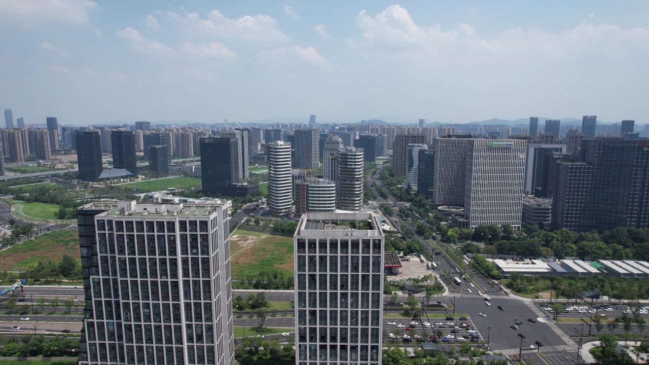 浙江杭州滨江区高楼商务建筑航拍 