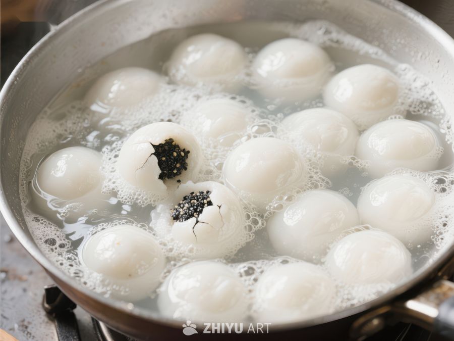 汤圆在锅中煮沸 1155