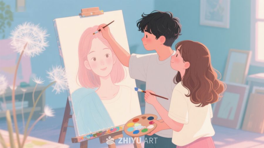 两人合作绘制肖像画 227